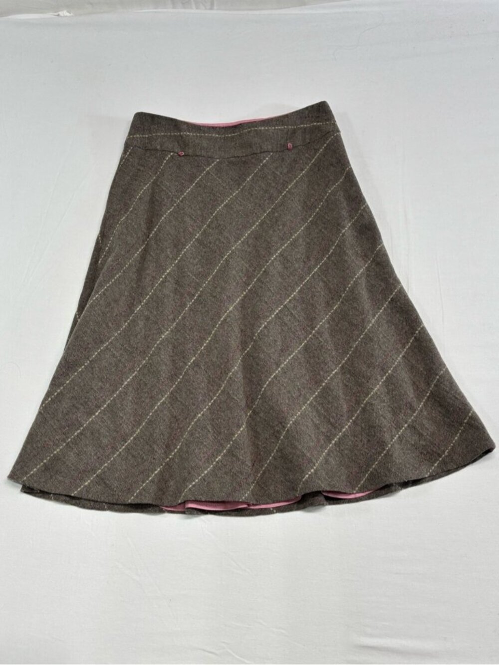 Monsoon Vintage Wool Blend A-Line Midi Skirt Brown Cream Windowpane Check Plaid - Picture 2 of 7